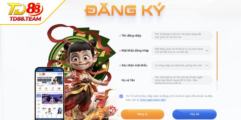Hình ảnh form mẫu đăng ký chuẩn tại TD88